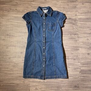 Tommy Hilfiger Y2K Dress Womens 8 Blue Denim Short Sleeve Button Front Pocket